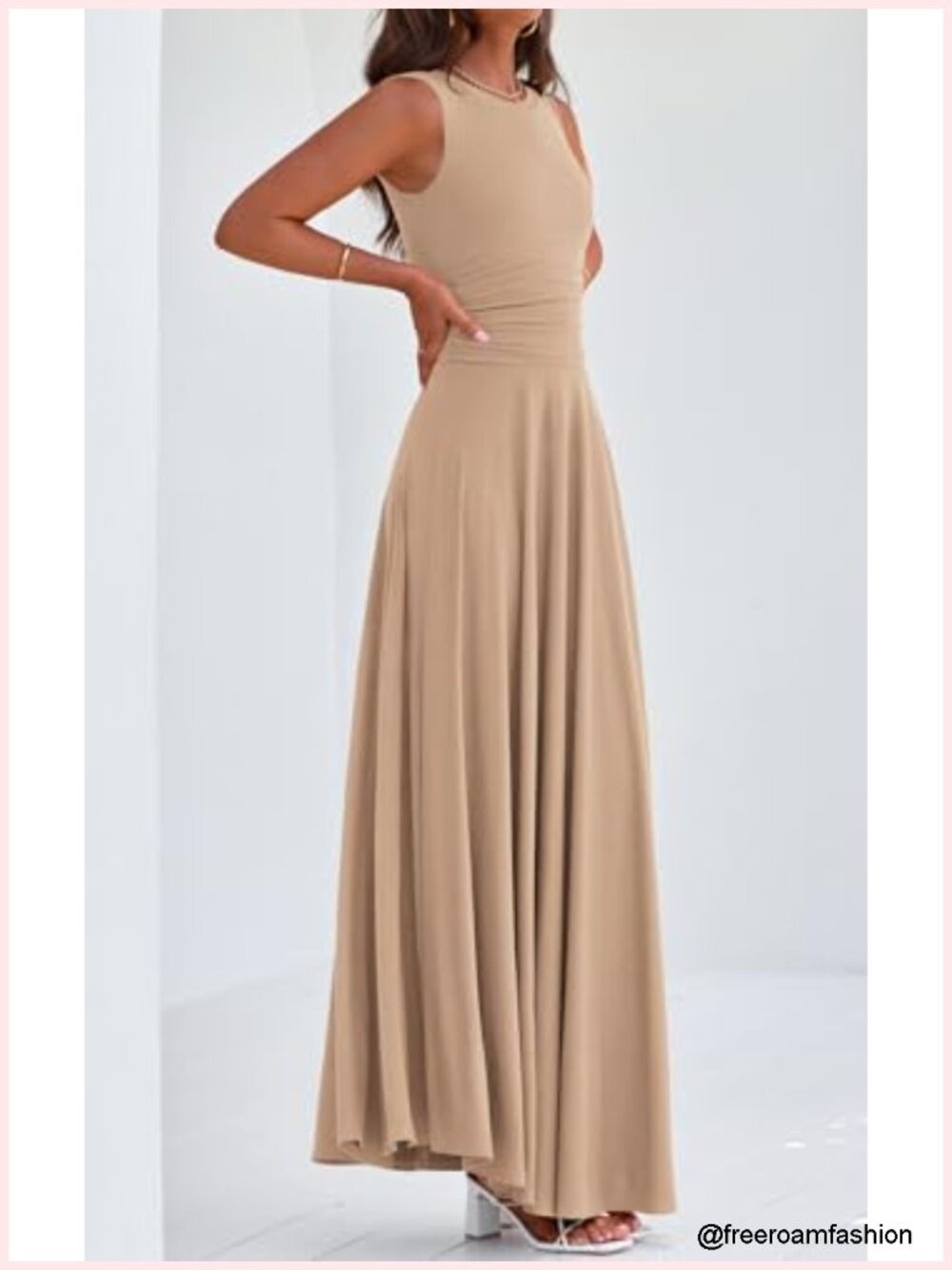 Sleeveless Crewneck A-Line Maxi Dress Stretch Tank Flowy Long Dress - Picture 2 of 6